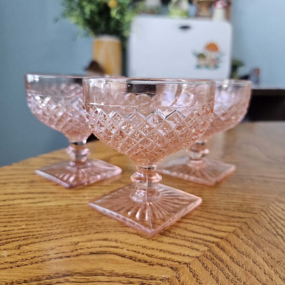 Vintage Antique Pink Anchor Hocking Miss America Depression Glass Desert Cups